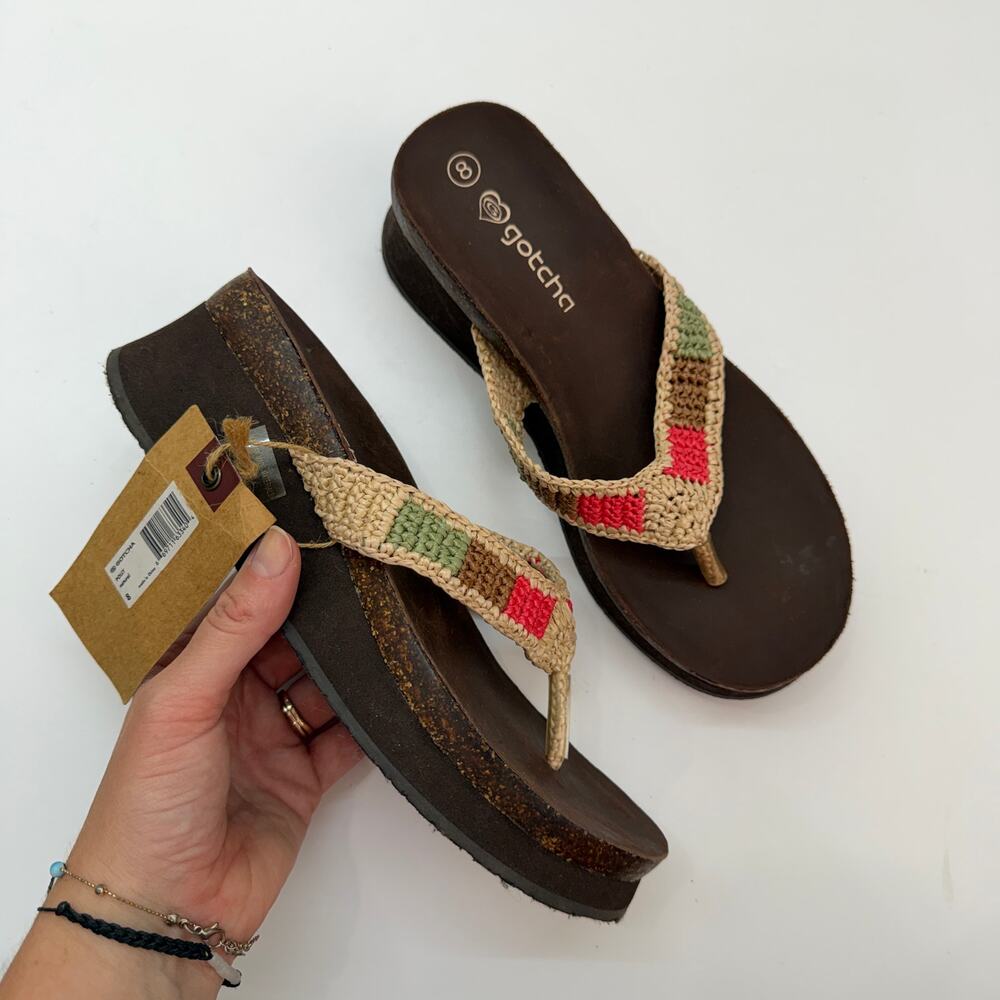 NWT Vintage Y2K 2000s Gotcha Wedge Flip Flop Sandal 8